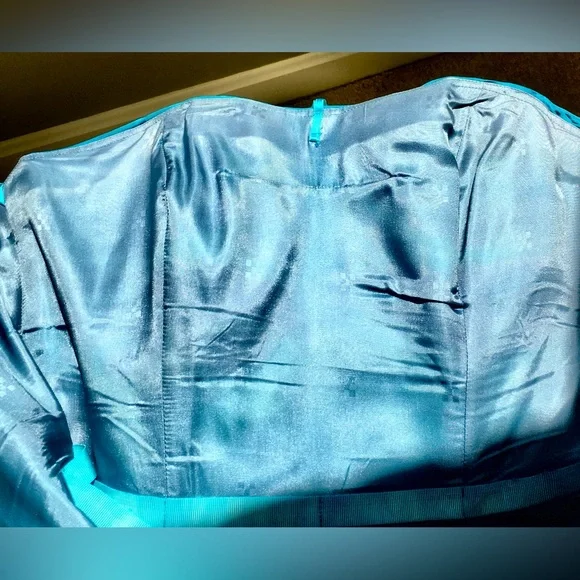 AJ BARI Vintage Blue Strapless mini cocktail dress Ruching Draping Quiet Luxury - Picture 10 of 13